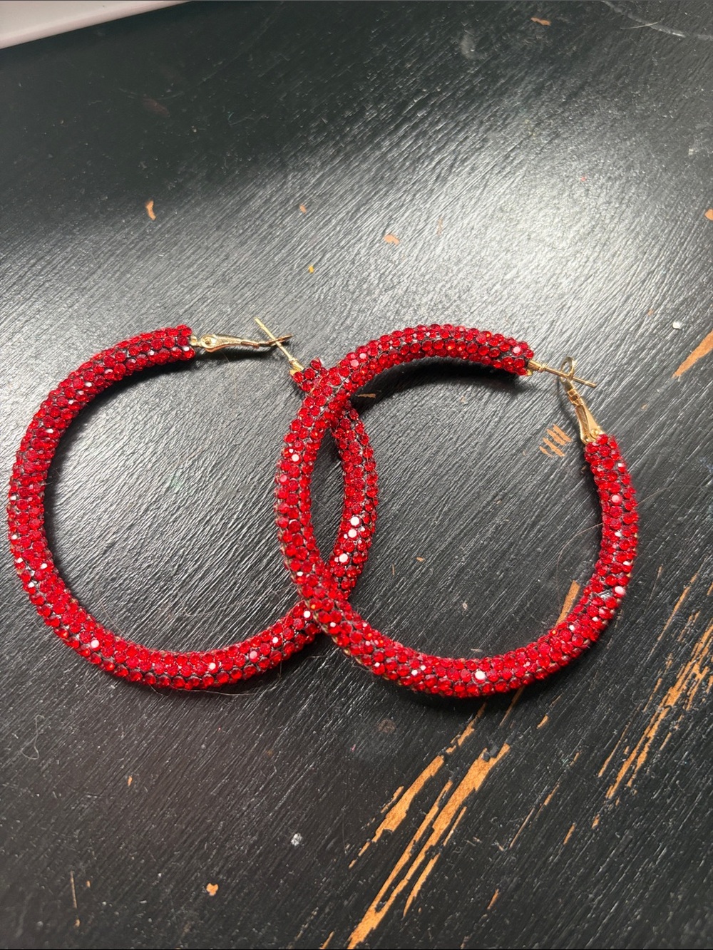 Amazon Red Crystal Hoop Earrings — Sparkling Statement Hoops